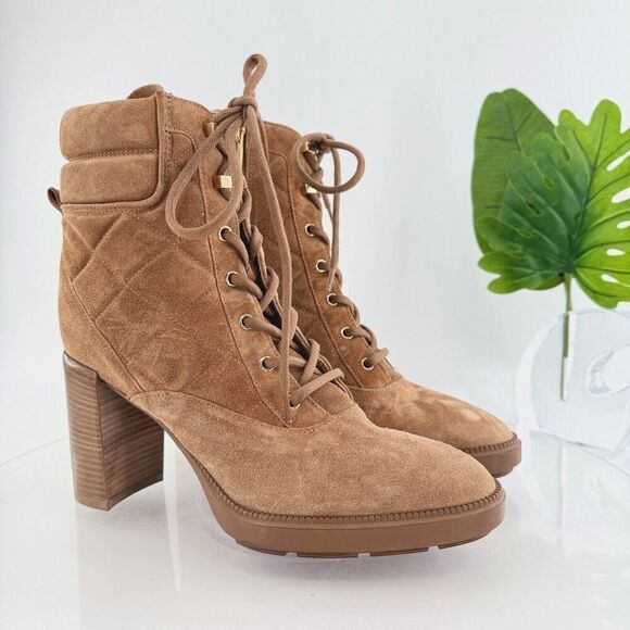 Aquatalia Iole Quilted Suede Lace-Up Booties Women 10.5 Brown Weatherproof Boots - Picture 1 of 16